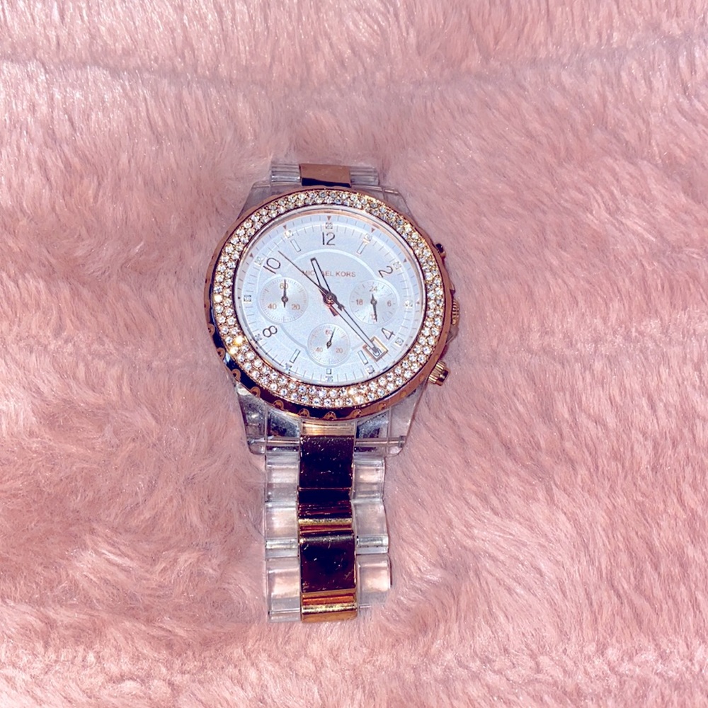 Micheal Kors Watch Clear Rose Gold